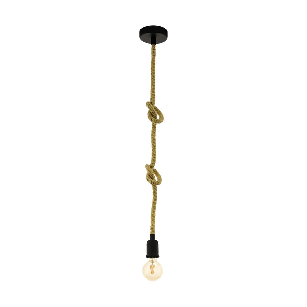 Eglo 43256 Подвес RAMPSIDE, 1х28W(E27), 110, H1380, сталь, канатная веревка, черный, коричневый