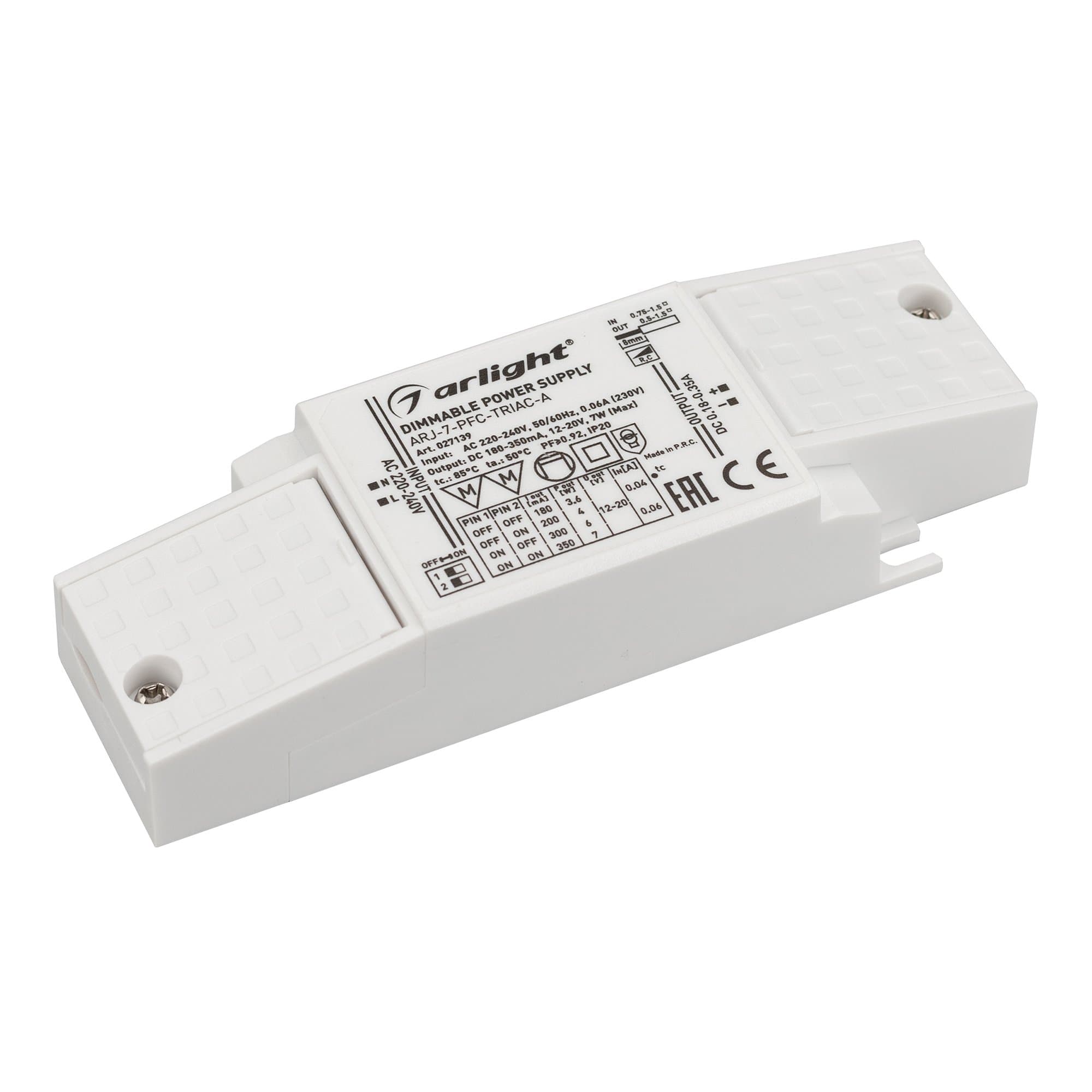 Arlight Блок питания ARJ-7-PFC-TRIAC-A (7W, 180-350mA) (IP20 Пластик, 5 лет) 027139 — миниатюра 1