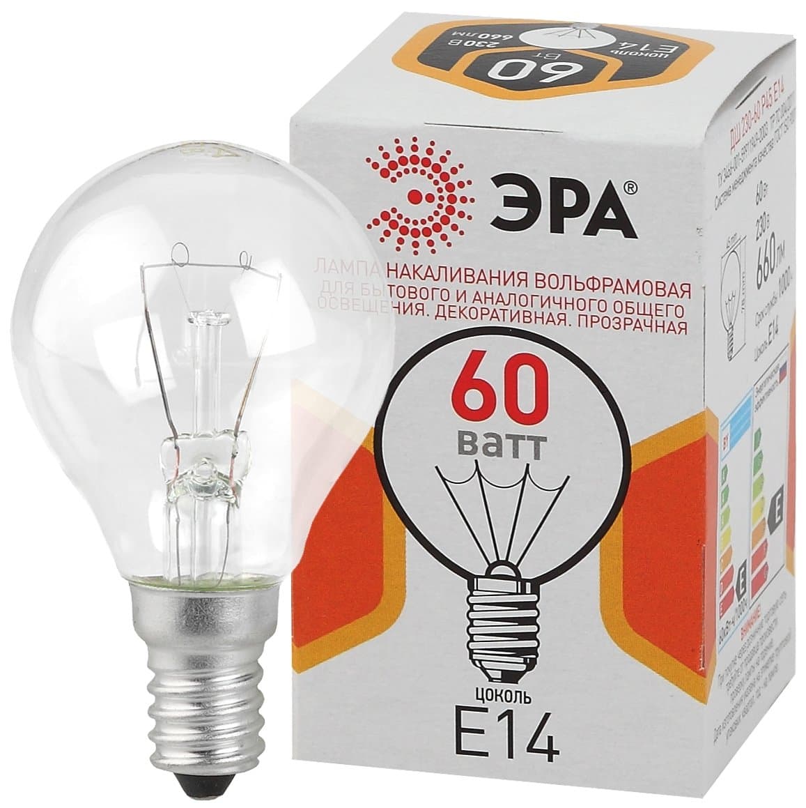 ЭРА ДШ 60-230-E14-CL ДШ шар 60Вт 230В Е14 цветная упаковка