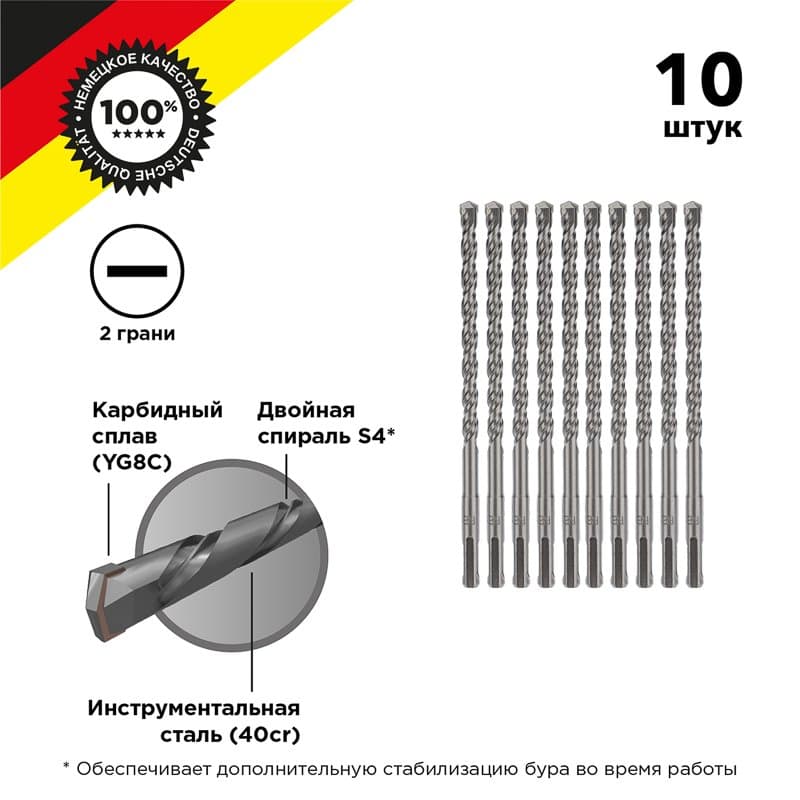 Бур по бетону 8x160x100 мм SDS PLUS (10 шт.) Kranz KR-91-0012-4