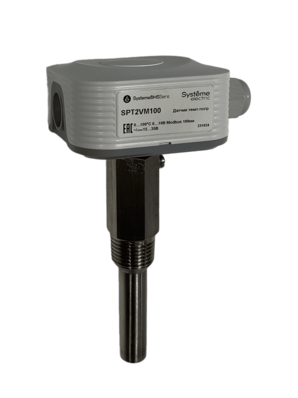 Systeme Electric Датчик температуры погружной, 0…+100°С 0…10В RS485/Modbus 100мм ~24В±20%/=15…35В с гильзой 50мм