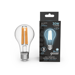 Gauss Лампа Filament А70 30W 3100lm 4100К Е27 LED 1/10/40 102902230