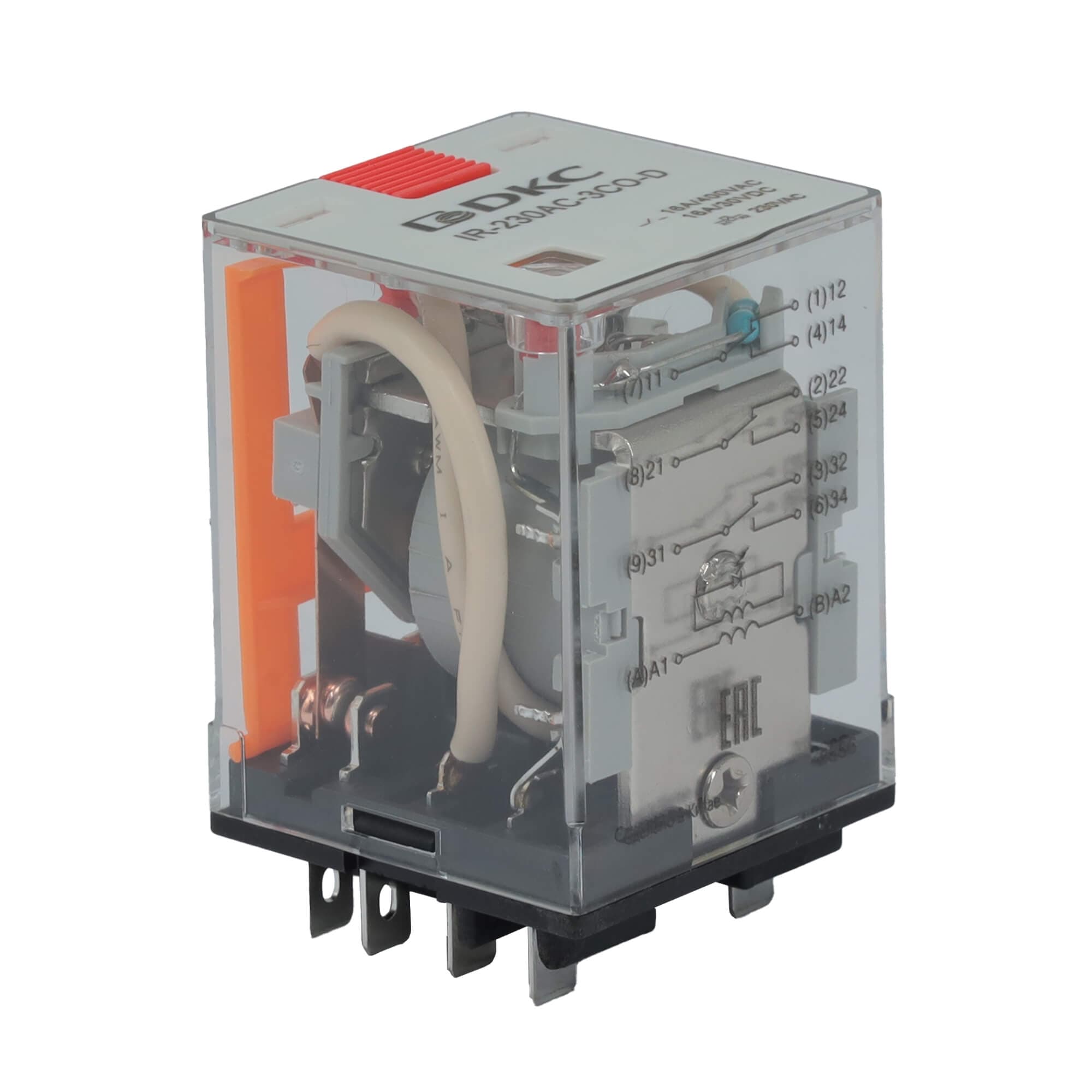 DKC Реле миниатюрное силовое, 3CO, ком. ток 16А, AgSnO2, напряжение 12V AC, опция: тест-кнопка+светодиод