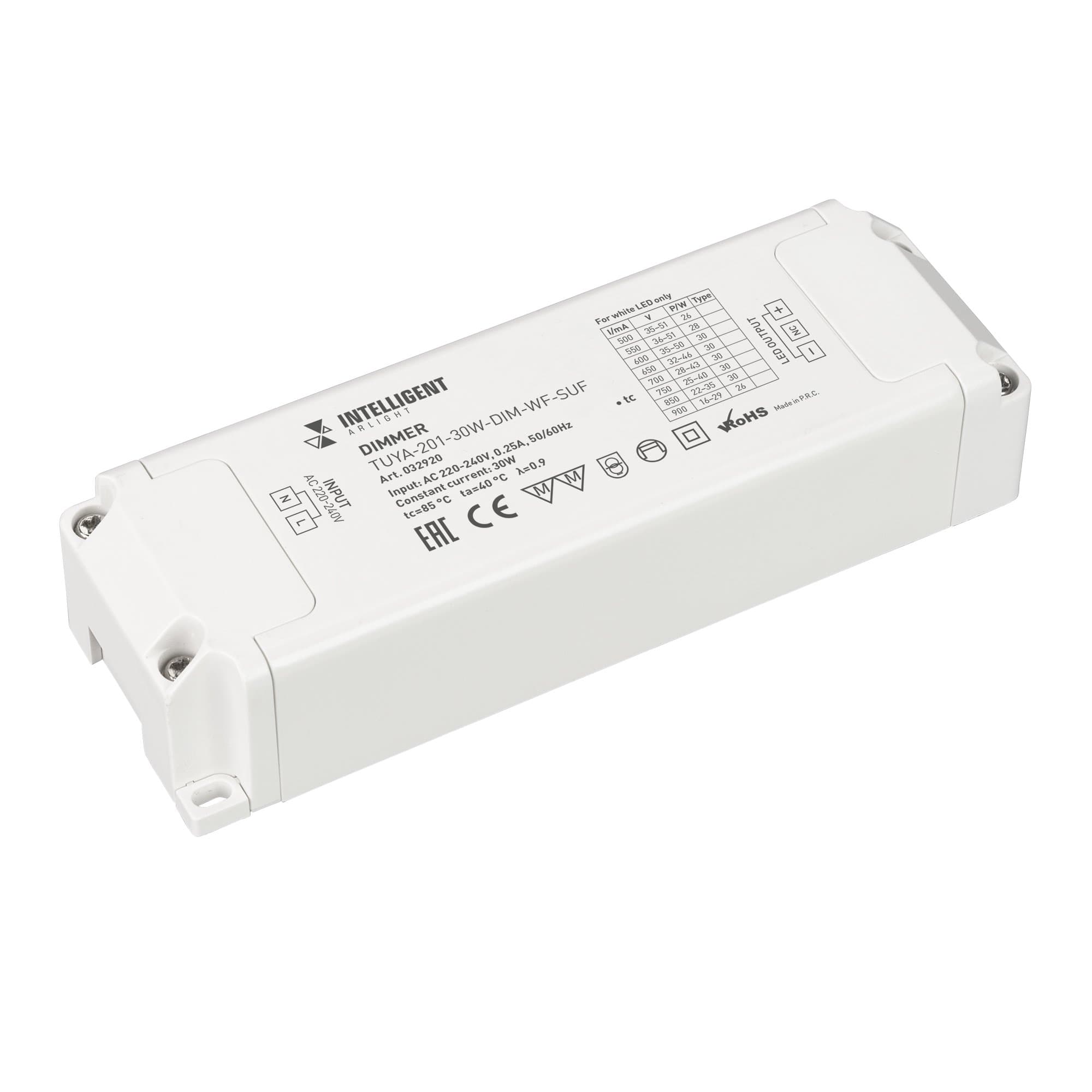 Arlight INTELLIGENT Диммер TUYA-201-30W-DIM-WF-SUF (230V, 433MHz, 500-900mA) (INTELLIGENT -) 032920