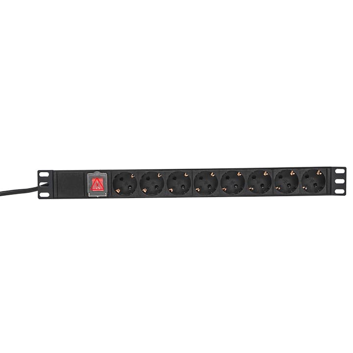 EKF Блок розеток PDU TERACOM PRO 19" 1U 16А/250В 8 розеток Schuko с выключателем шнур питания длиной 2 метра сечение 3x1,5 мм2 вилка Schuko корпус пла