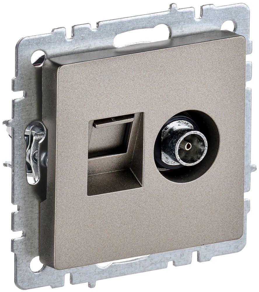 IEK BRITE BASE Шампань Розетка двойная TV+RJ45 кат.5E РТВ/РК12-БрШ