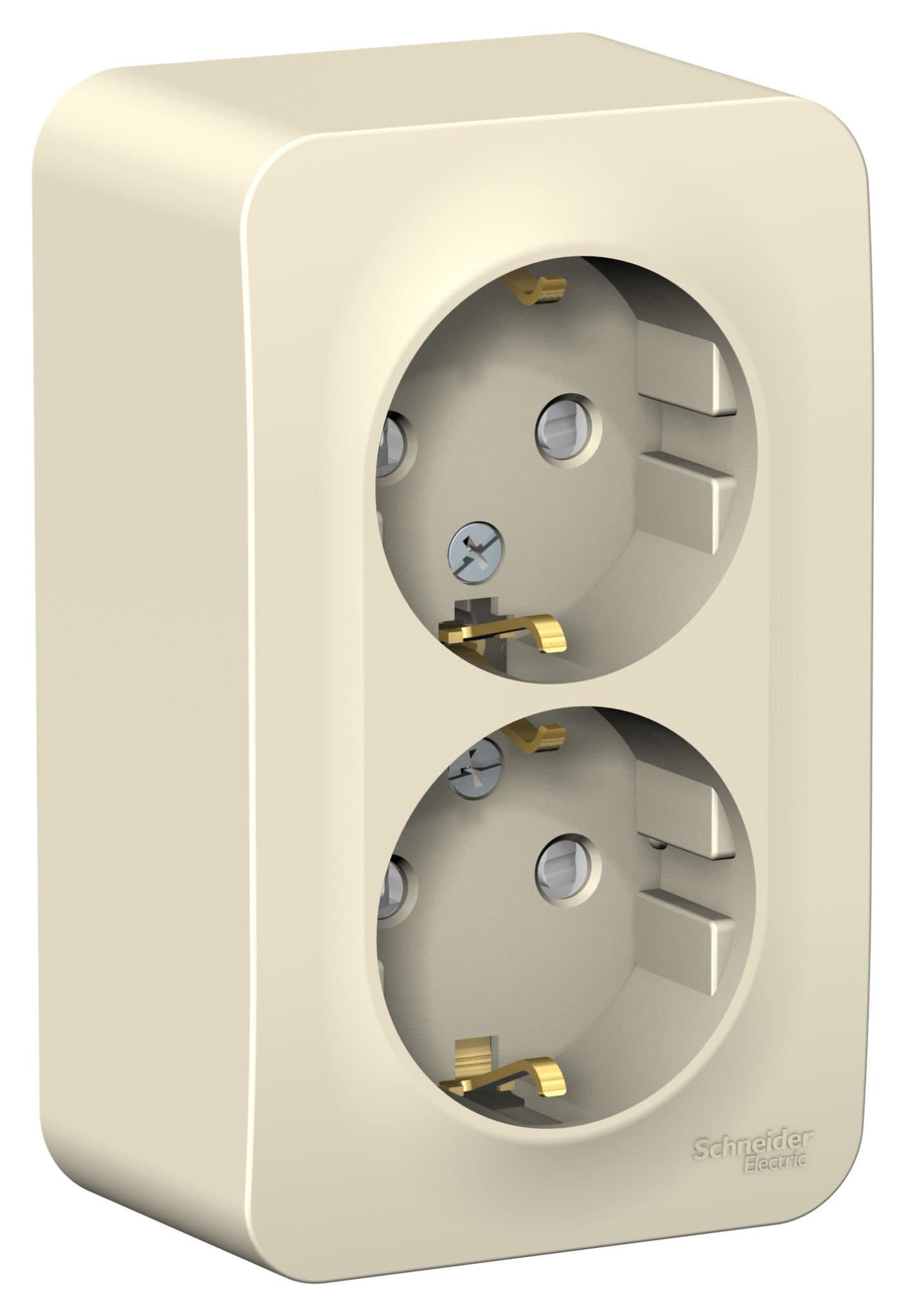 Systeme Electric Blanca наруж Молочная Розетка 2-ая с/з со шторками, 16А, 250В — миниатюра 2