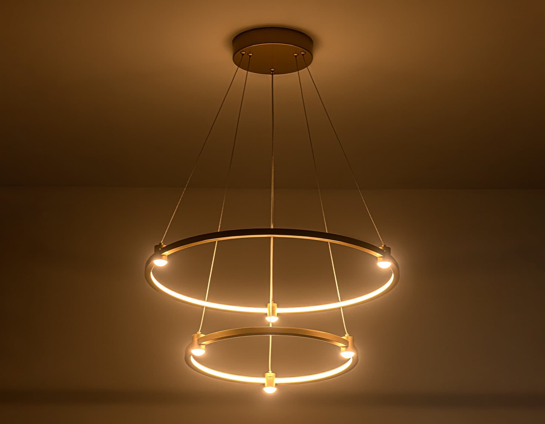 Ambrella Светильник подвесной светодиодный FL5508/2+6 GD золото 45W 3000K/4200K/6400K D600/400*1300 (без ПДУ) — миниатюра 4