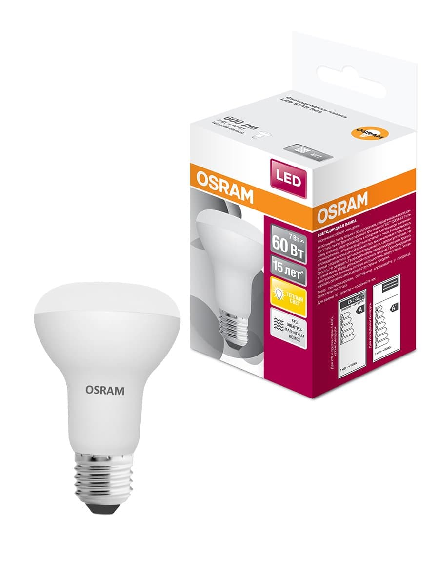 Osram Светодиодная лампа направленного света LED STAR R63 7W (замена 60Вт), теплый белый свет, Е27 4058075282629 — миниатюра 2
