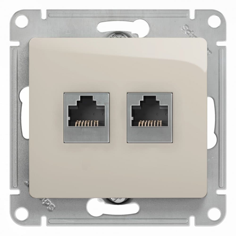 Systeme Electric Glossa Молочный Розетка 2-ая RJ11+RJ45, кат.5E