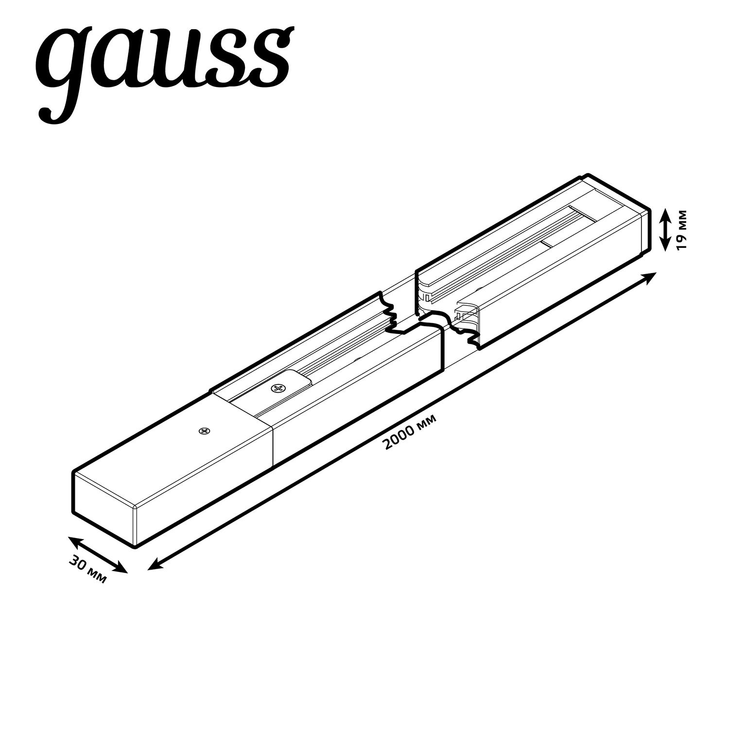Gauss Шинопровод накладной 2м черный (с адаптером питания и заглушкой) TR104 — миниатюра 3