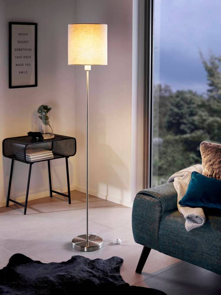Eglo Торшер PASTERI, 1х60W (E27), Ø280, H1575, никель матовый/текстиль, серо-коричневый 95167 — миниатюра 2