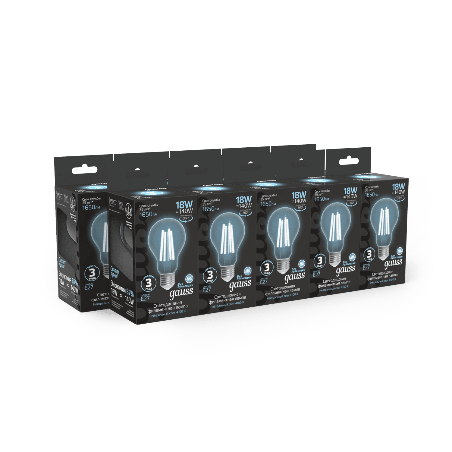 Gauss Лампа Filament А60 18W 1650lm 4100К Е27 LED 1/10/40 102902218 — миниатюра 4