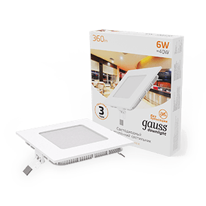 Gauss Светильник Slim квадрат 6W 360lm 3000K 180-265V IP20 монтаж Ø105*105 120*120*22 LED 940111106