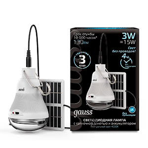 Gauss Лампа A60 3W 130lm 4000K E27 с солнечной панелью LED 902102203 — миниатюра 1