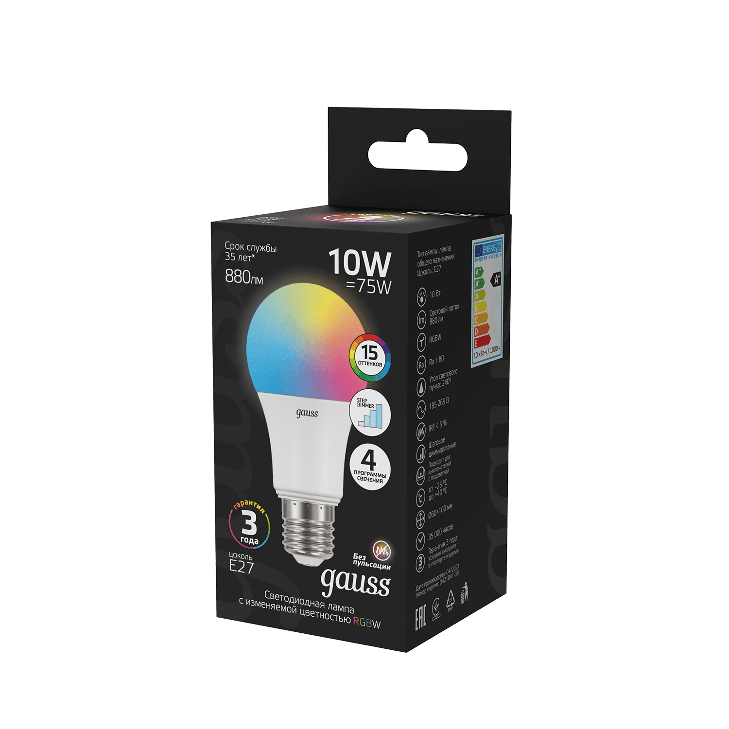 Gauss Лампа A60 10W E27 RGBW димирование LED 1/50 102102410 — миниатюра 4