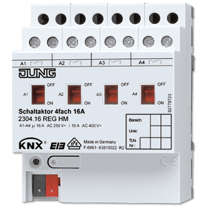 JUNG KNX Актор 4-х канальный 220V AC 16 A возм ручн упр DIN-рейка 2304.16REGHM