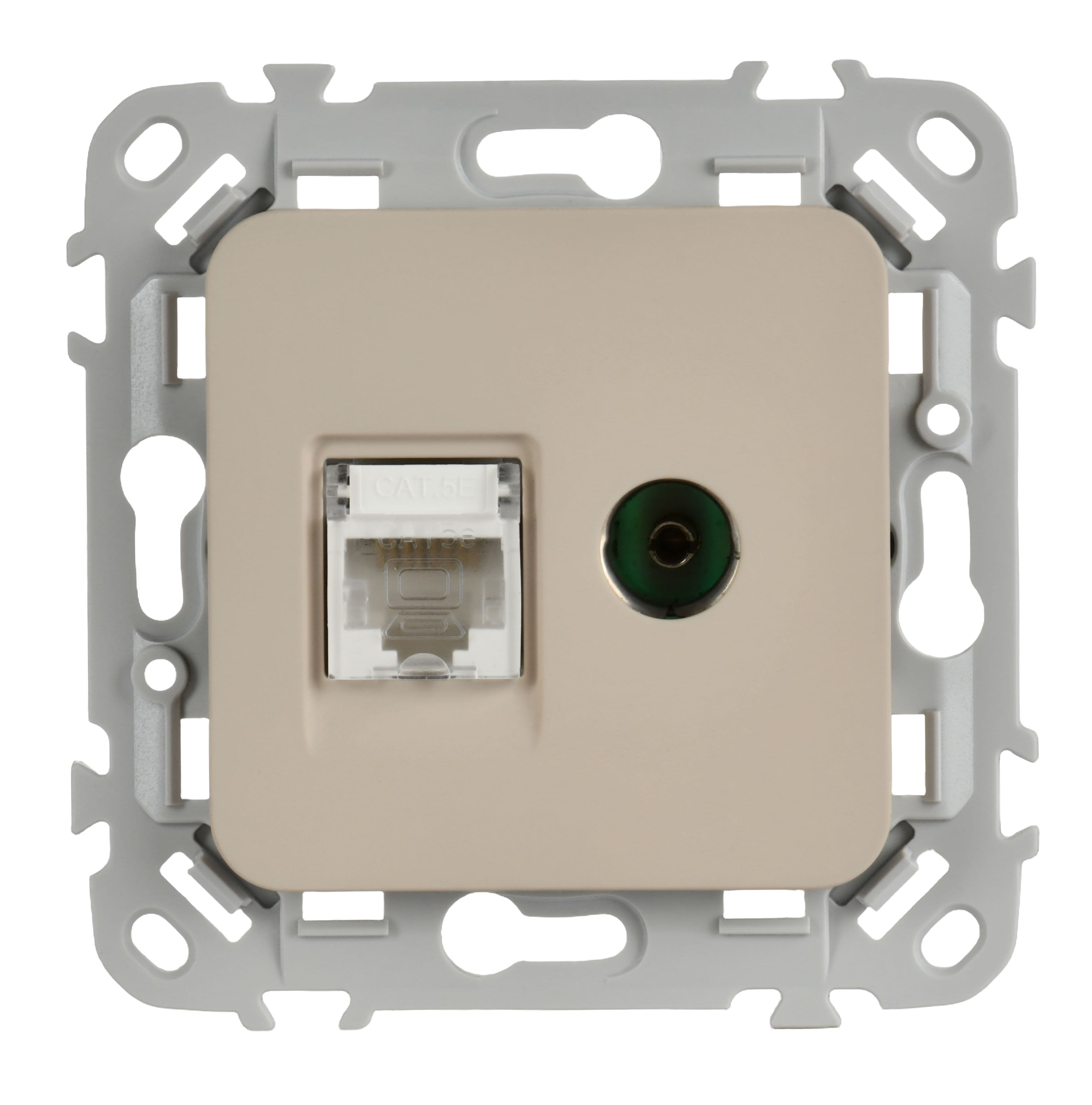 IEK FLITE Льняной Розетка 2-местная RJ45/TV категория 5Е UTP — миниатюра 2