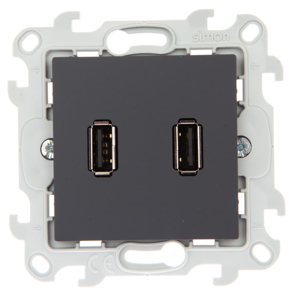 Simon 24 Графит Коннектор 2хUSB 2.0 тип A 2411090-038