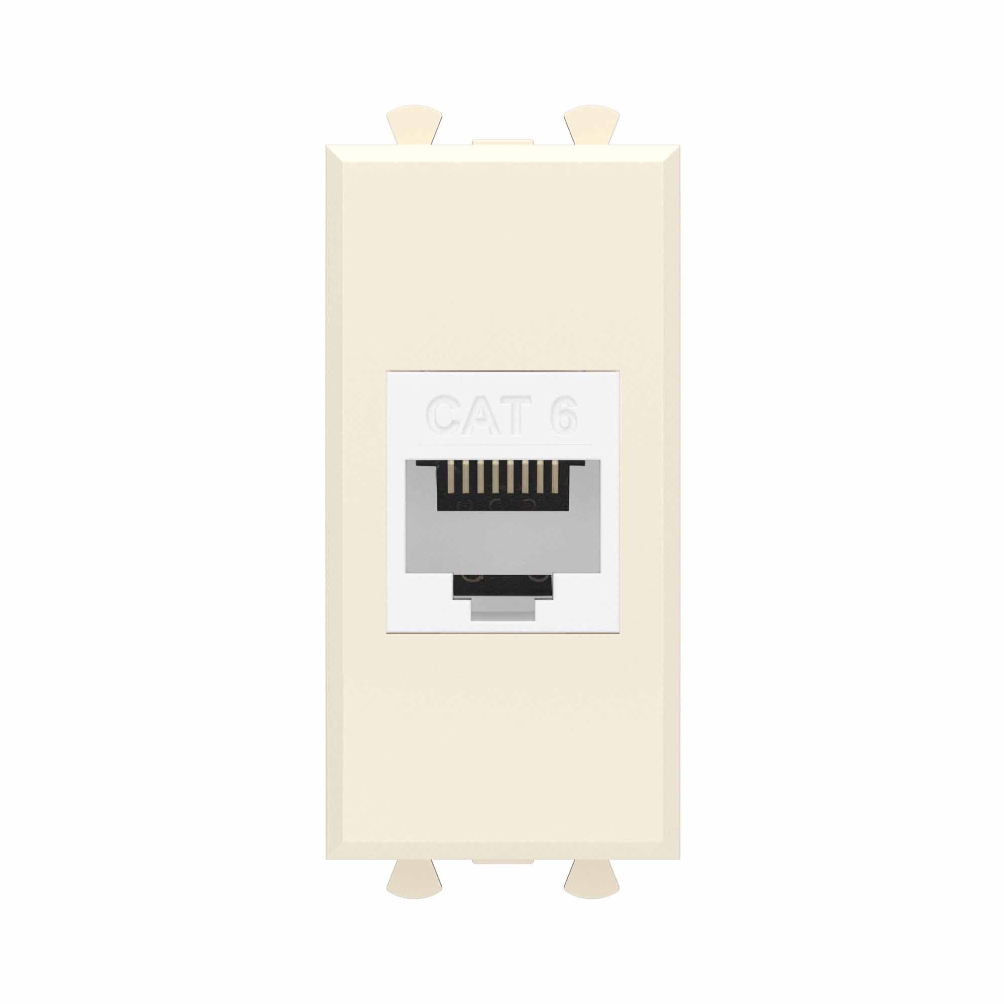 DKC Компьютерная розетка RJ-45 без шторки модульная, кат.6, "Avanti", "Ванильная дымка", 1 модуль — миниатюра 1