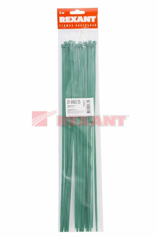 Хомут nylon 400 x 4,8 мм 25шт зеленый Rexant 07-0403-25 — миниатюра 2