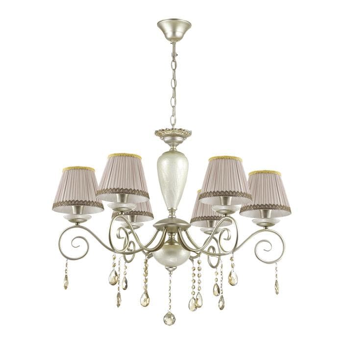Odeon Light 3924/6 ODL18 526 мат.серебро/перламутр/ткань/стекло/хрусталь Люстра IP20 E14 6*40W 220V MARIONETTA