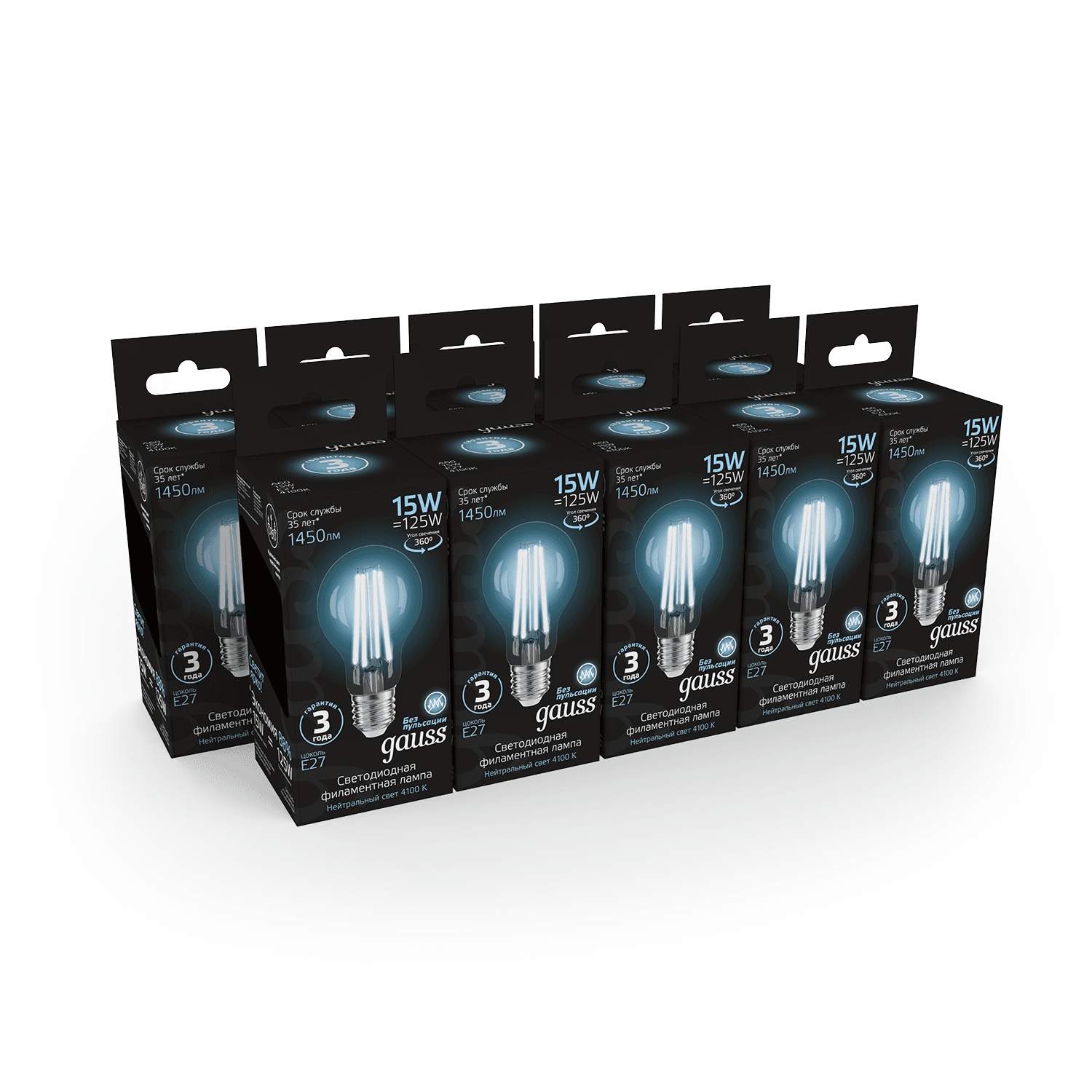 Gauss Лампа Filament А60 15W 1450lm 4100К Е27 LED 102902215 — миниатюра 5