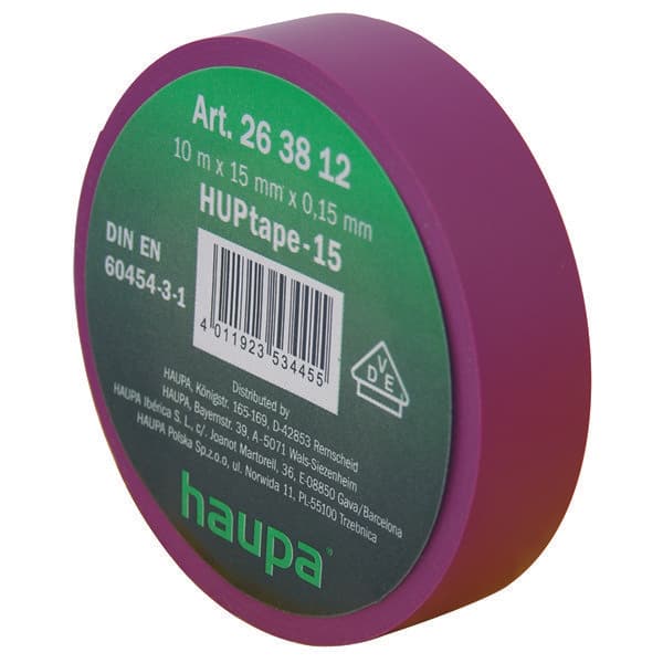 Haupa Изолента ПВХ цвет фиолетовый 15 мм x 10 м d=60 мм 263812