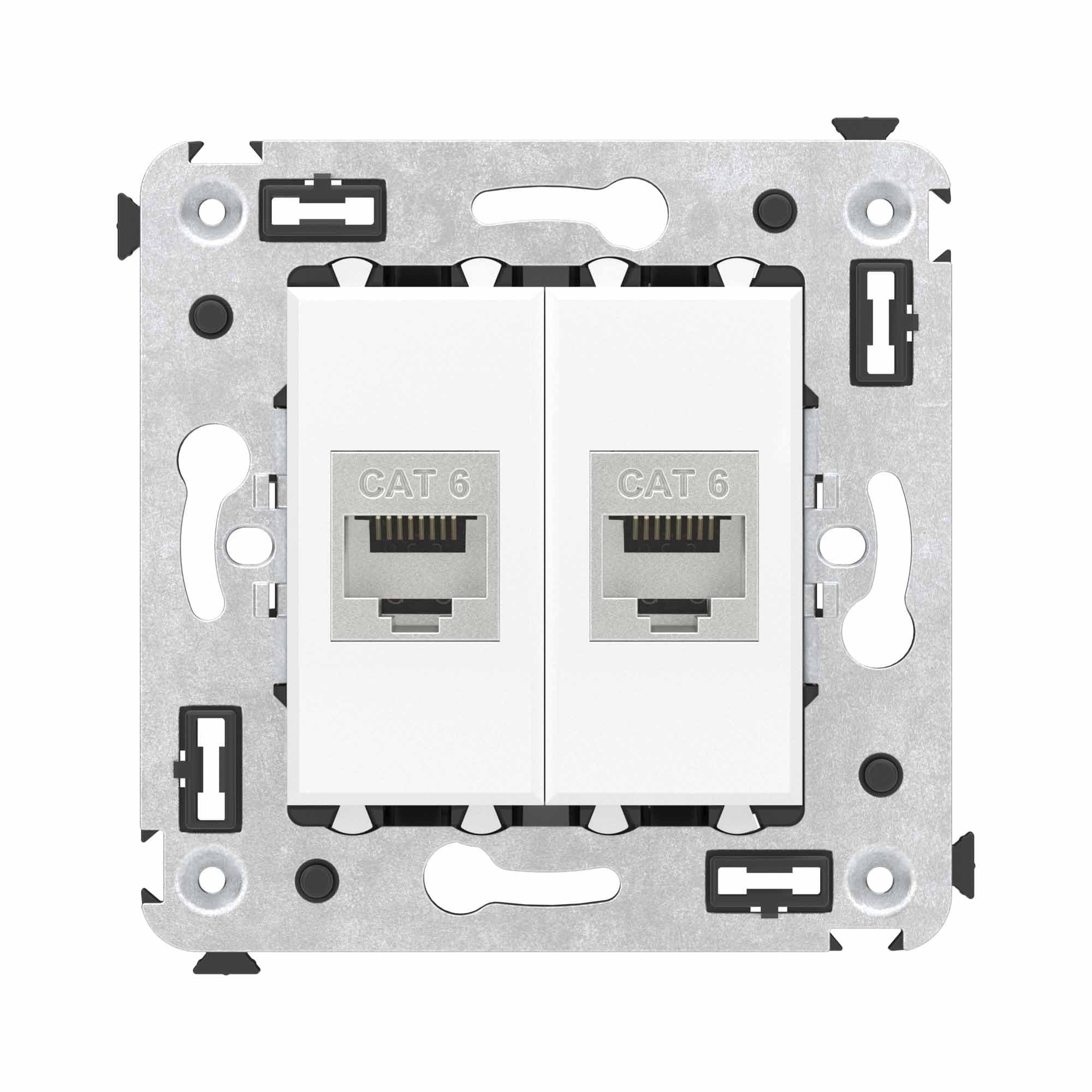 DKC Компьютерная розетка RJ-45 без шторки в стену, кат.6 двойная экранированная, "Avanti", "Белое облако" — миниатюра 1