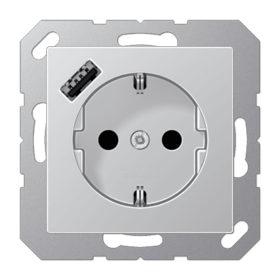 JUNG Розетка SCHUKO® с USB-зарядным устройством, тип А термопласт алюминий A1520-18AAL