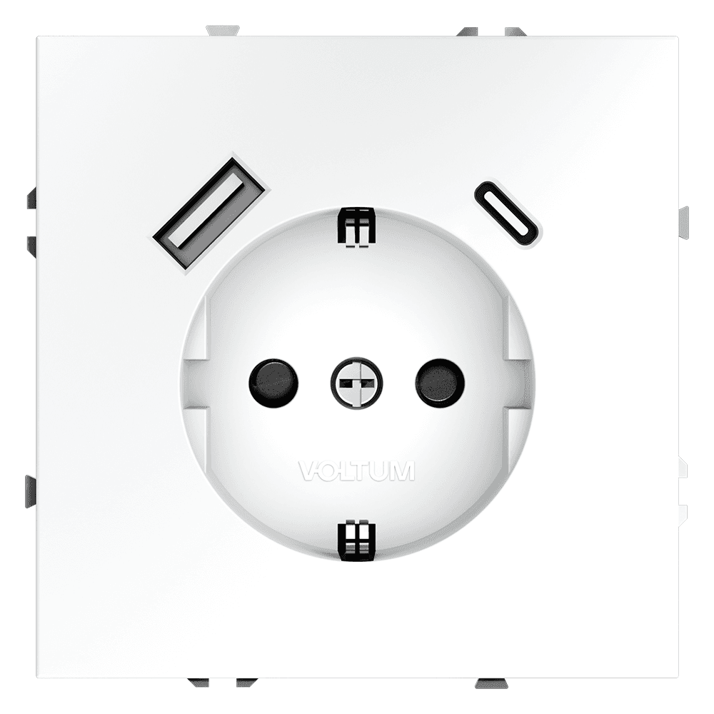 Voltum S70 Белый матовый Розетка с/з со шторками с USB A+С