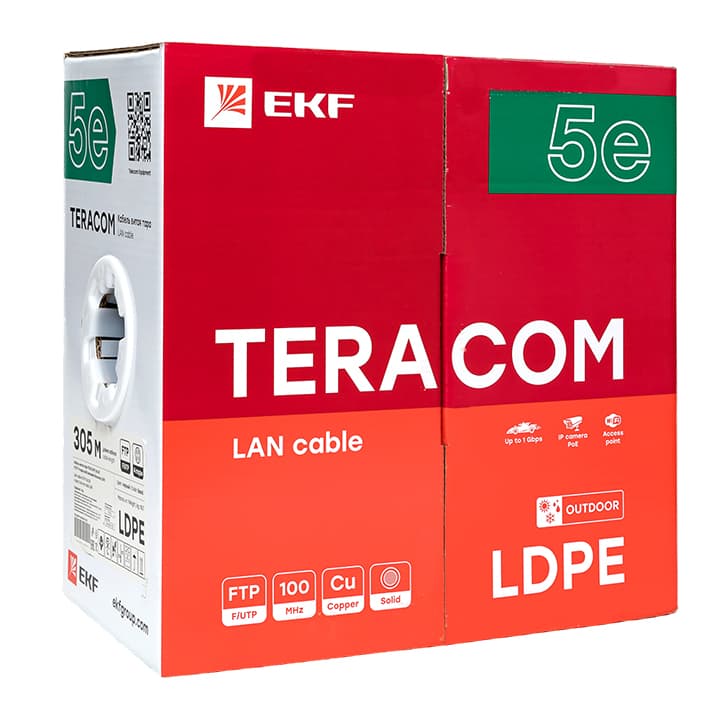 EKF Кабель витая пара TERACOM PRO Cat.5E F/UTP 4 пары solid внешний 24AWG оболочка LDPE цвет черный (упак. 305м) — миниатюра 2