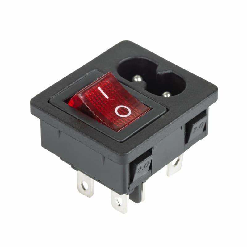 Выключатель клавишный 250 V 6 А (4с) ON-OFF красный с подсветкой и штекером C8 2PIN Rexant 36-2285