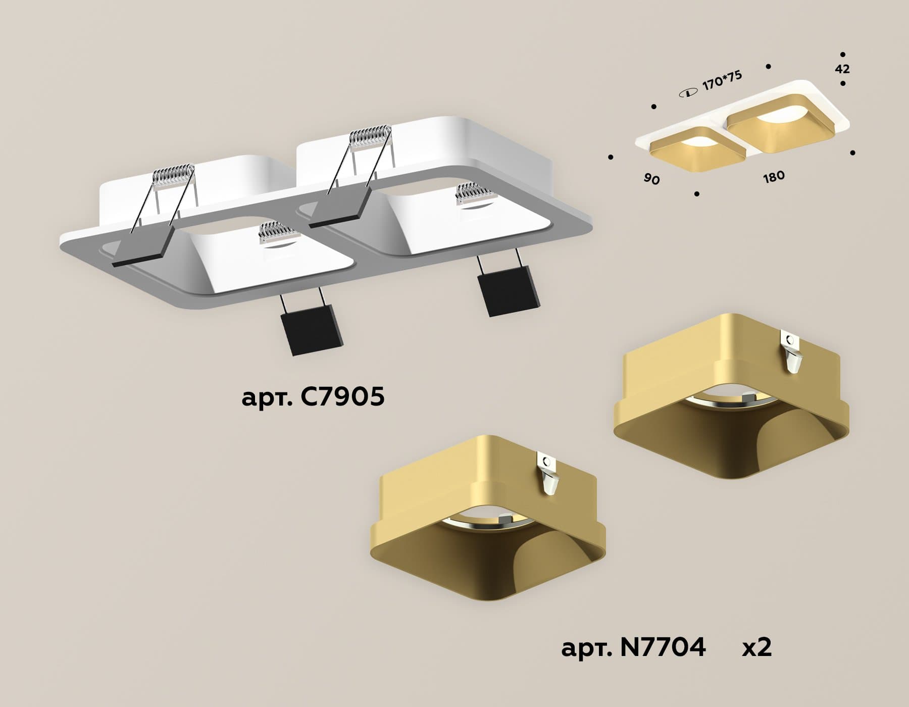 Ambrella Комплект встраиваемого светильника XC7905004 SWH/SGD белый песок/золото песок MR16 GU5.3 (C7905, N7704) — миниатюра 2