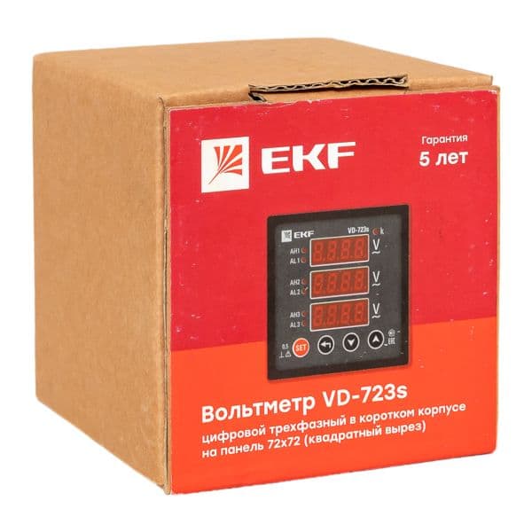 EKF Вольтметр VD-723s цифровой на панель 72x72 (квадратный вырез) трехфазный в коротком корпусе PROxima — миниатюра 8