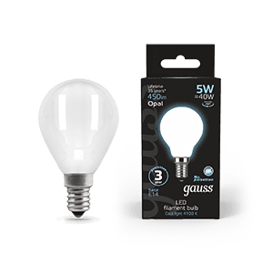 Gauss Лампа Filament Шар 5W 450lm 4100К Е14 milky LED 105201205 — миниатюра 1