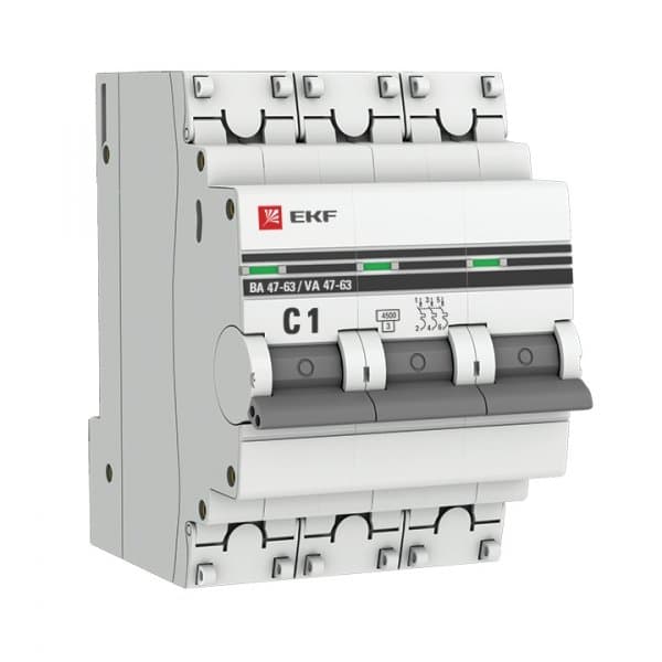 EKF PROxima ВА 47-63 Автоматический выключатель (С) 3P 1А 4,5kA mcb4763-3-01C-pro
