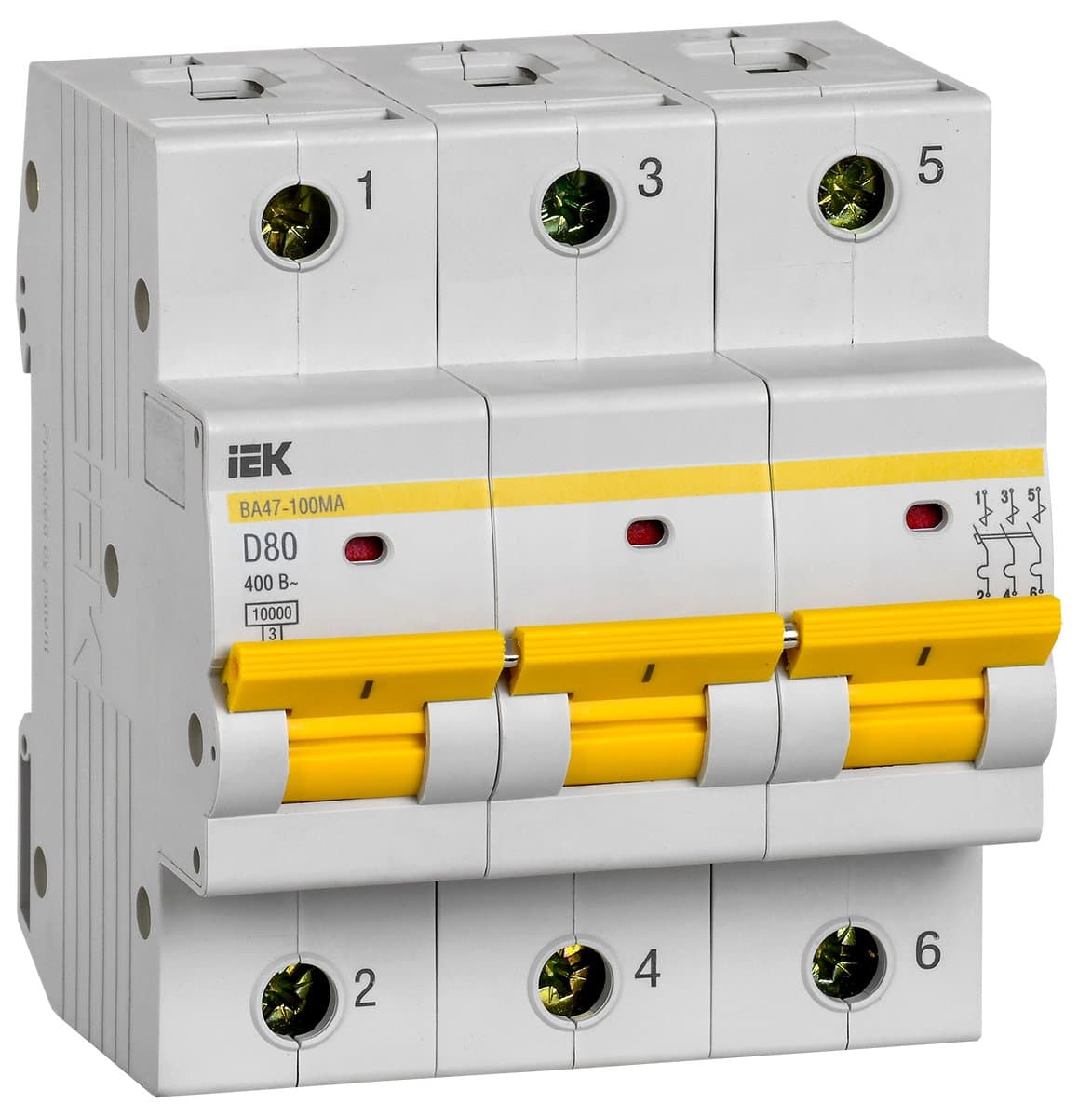 IEK Выкл. авт. ВА47-100МА без тепл. расцеп. 3P 80А 10кА D MVA43-3-080-D