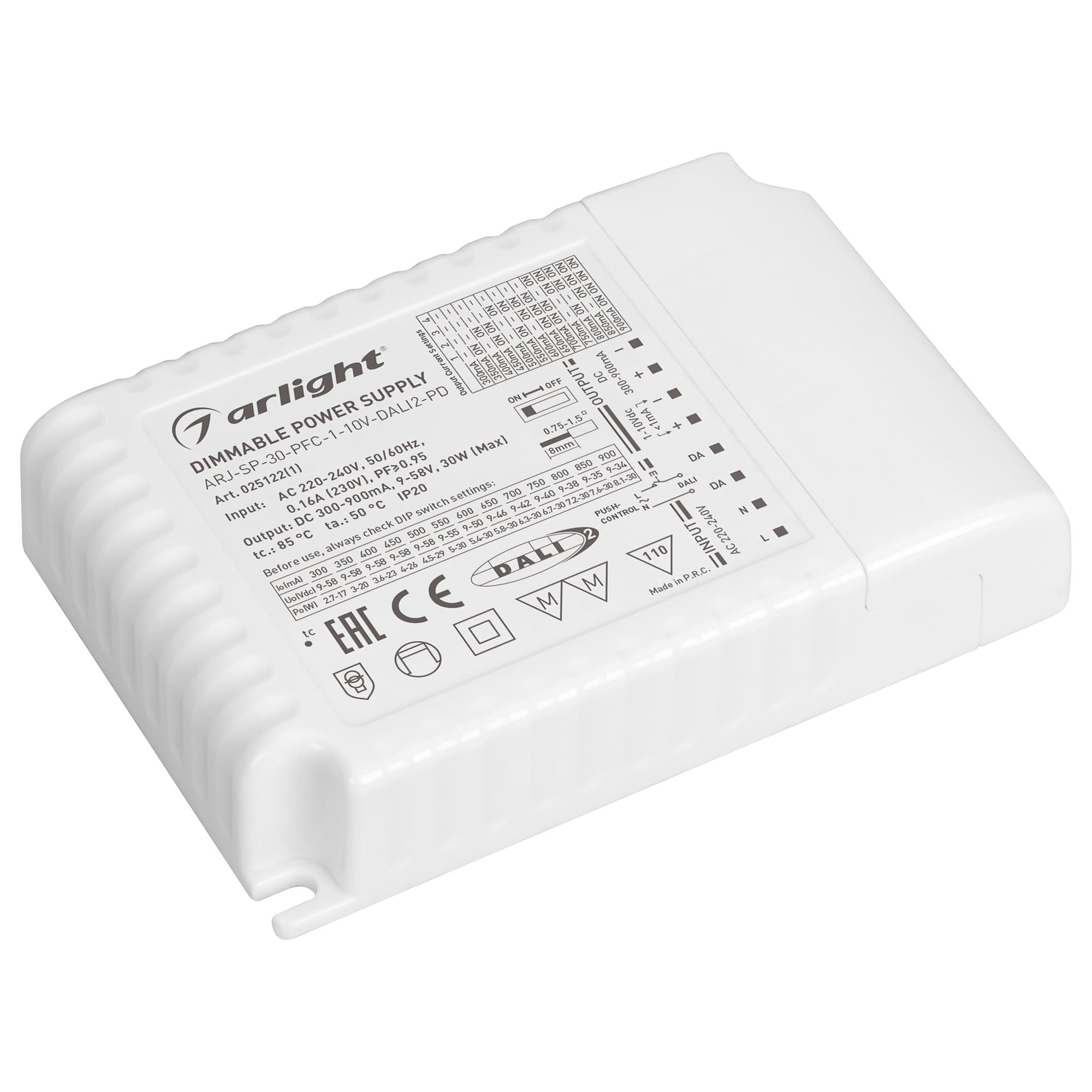 Arlight Блок питания ARJ-SP-30-PFC-1-10V-DALI2-PD (30W, 300-900mA) (IP20 Пластик, 5 лет) 025122(1) — миниатюра 1