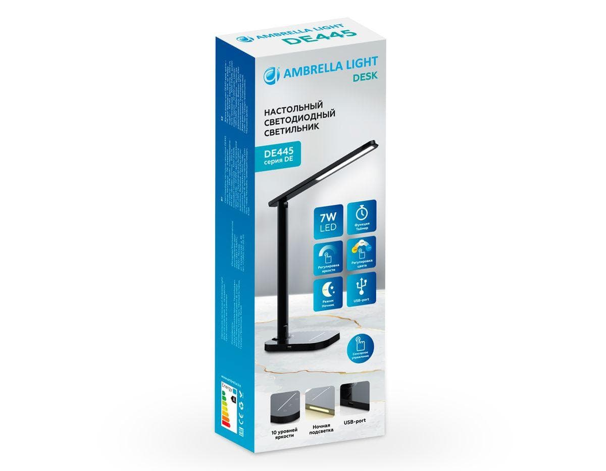 Ambrella Светодиодная настольная лампа с USB портом и таймером DE445 BK черный LED 3000-6400K 7W — миниатюра 2