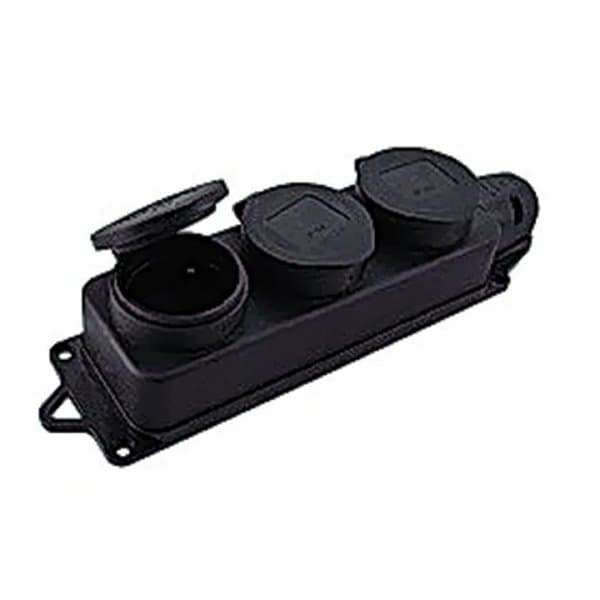 EKF Basic Розетка (колодка) трехместная с защит. крышками каучуковая 230В 2P+PE 16A IP44