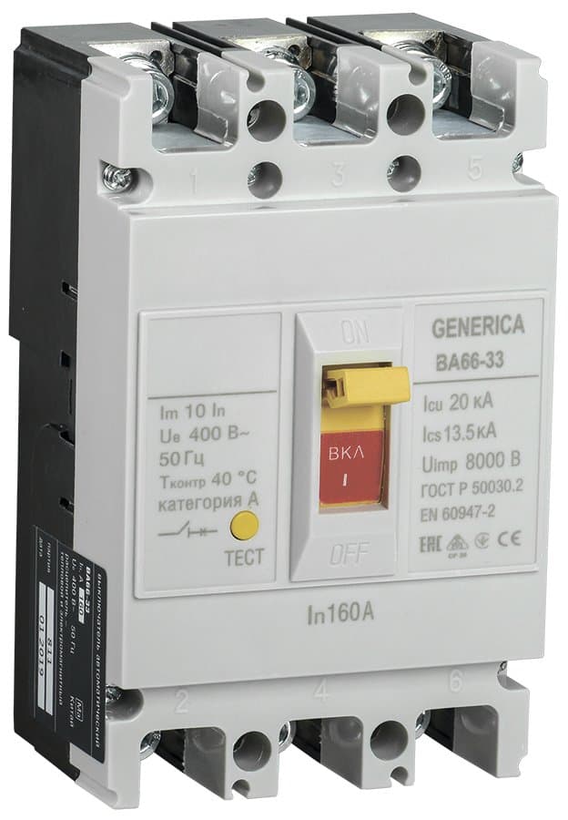 IEK GENERICA Выключатель автоматический ВА66-33 3Р 160А 20кА GENERICA SAV20-3-0160-G