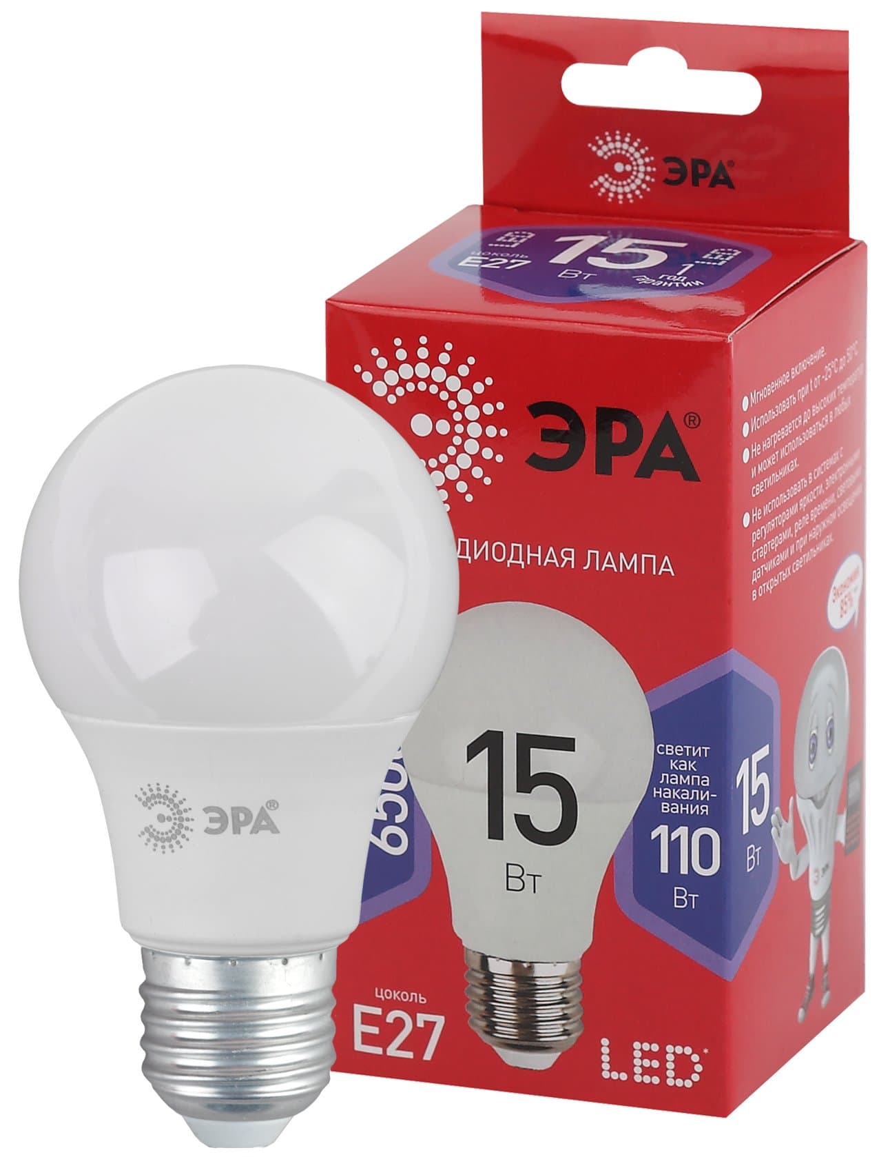 ЭРА LED A60-15W-865-E27 R (диод, груша, 15Вт, хол, E27)