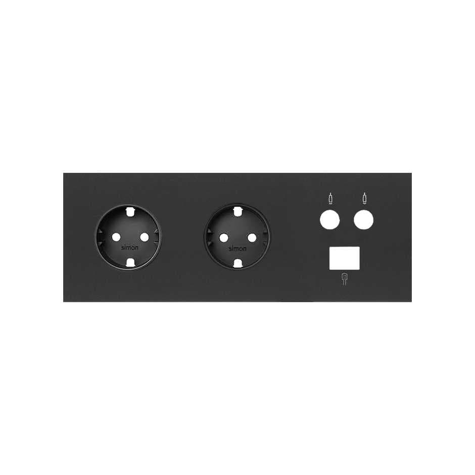 Simon 100 Черный матовый Кит 3 поста, фронт. Накладка на 2 розетки Schuko + 1 розетку TV + 1 розетку RJ45 10020303-238