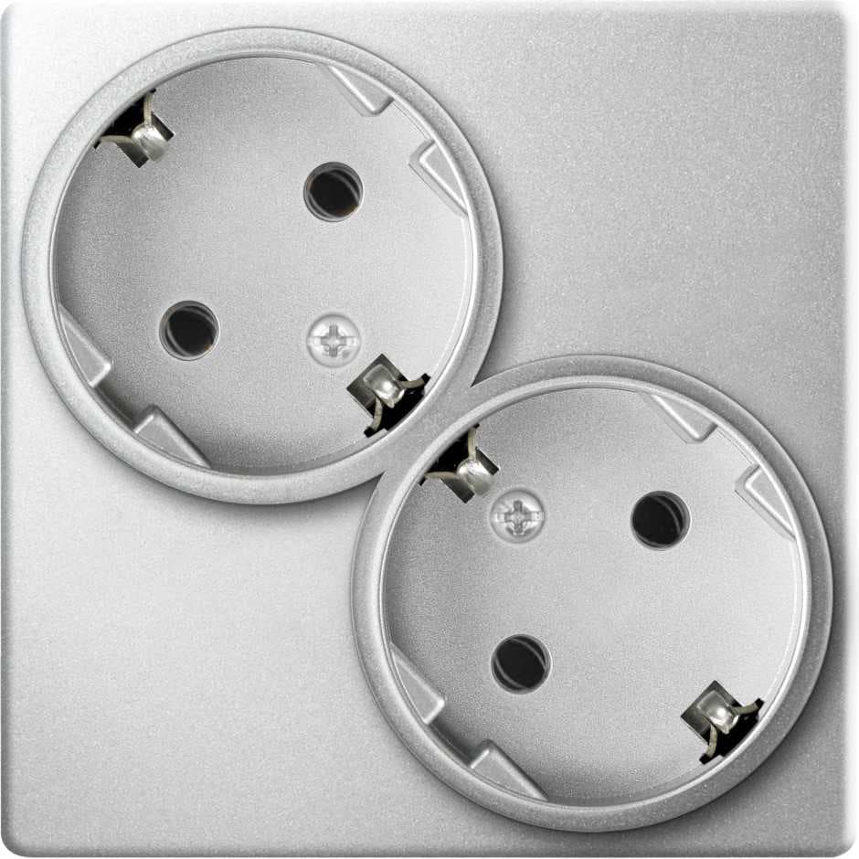 Simon 24 Алюминий Розетка двойная с заземлением Schuko 2х2Р+Е 16A 250В~ 2450459-033