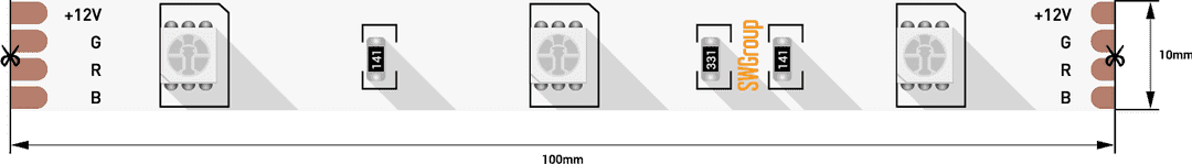 SWG Лента светодиодная стандарт 5050, 30 LED/м, 7,2 Вт/м, 12В , IP20, Цвет: RGB SWG530-12-7.2-RGB