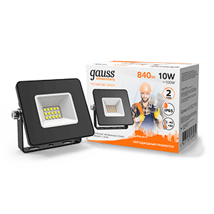 Gauss Прожектор Elementary 10W 840lm 3000К 200-240V IP65 черный LED 613527110