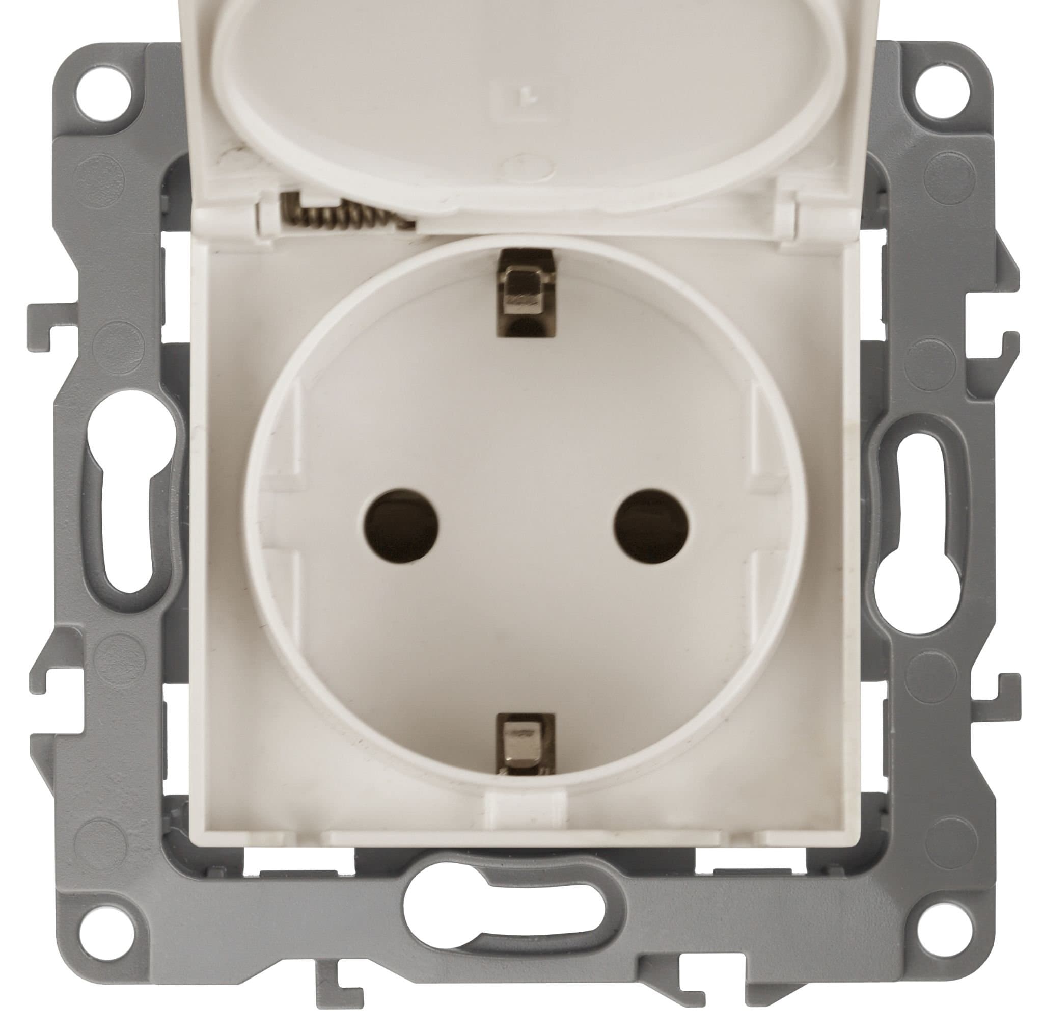 ЭРА 12-2103-02 Розетка 2P+E Schuko со шторками с крышкой, 16A-250В, IP20, 12, Слоновая кость — миниатюра 2