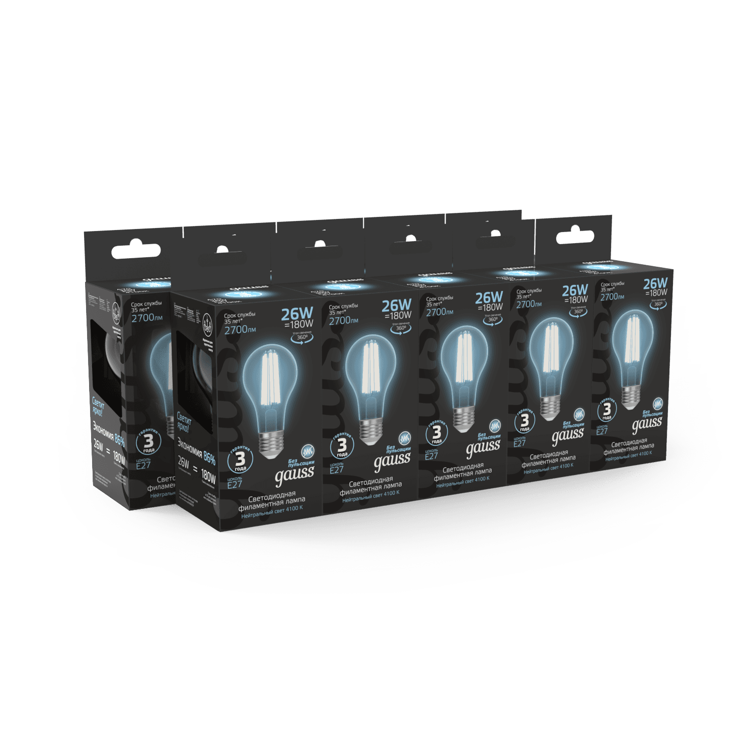 Gauss Лампа Filament А70 26W 2700lm 4100К Е27 LED 1/10/40 102902226 — миниатюра 7