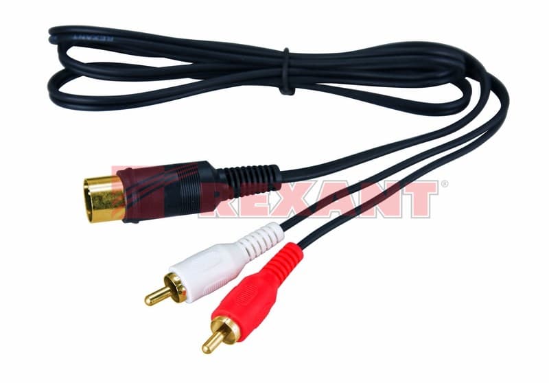 Шнур DIN 5PIN шт - 2 RCA шт 1.5М (GOLD) Rexant 17-2512 — миниатюра 2